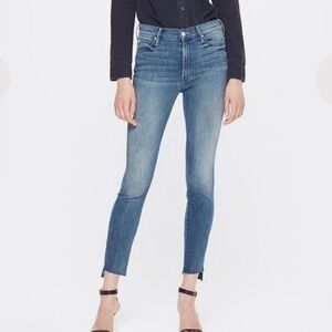 MOTHER Zip Ankle Step Fray Jeans Denim Pant Size 25 Medium Wash Designer Luxury